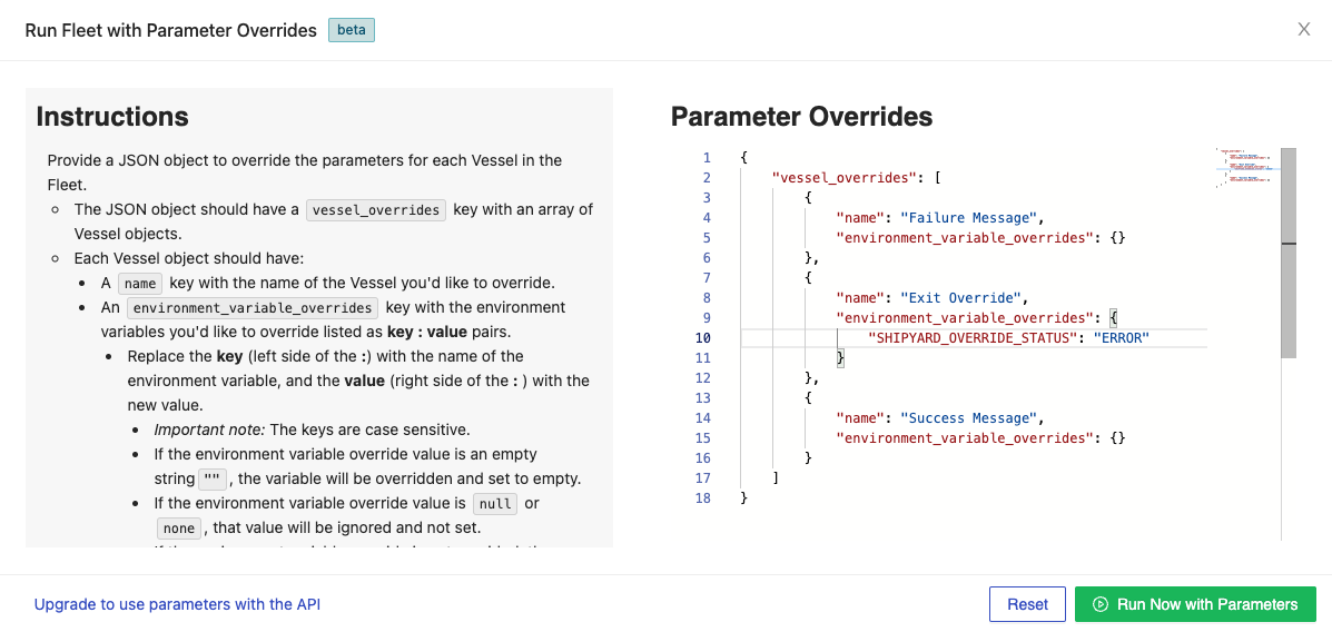 Screenshot of Override With Error Parameter